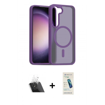 MARSİLYAN™- Galaxy S23 Kılıf Siluet Minimal Prime - Şeffaf Pasifik Cam Ekran Koruyucu + Kamera Lens Koruma Cam - SF