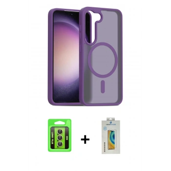 MARSİLYAN™- Galaxy S23 Kılıf Siluet Minimal Prime - Şeffaf Polymer Nano Ekran Koruyucu + Raze Metal Kamera Lens - SI
