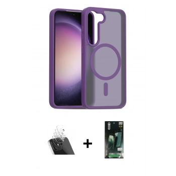 MARSİLYAN™- Galaxy S23 Kılıf Siluet Minimal Prime - Siyah 360 Mat Full Body Arka Koruyucu + Kamera Lens Koruma Cam - SF