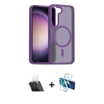 MARSİLYAN™- Galaxy S23 Kılıf Siluet Minimal Prime - Siyah 3D Antistatik Seramik Nano Ekran Koruyucu + Kamera Lens Koruma Cam - SF
