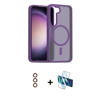 MARSİLYAN™- Galaxy S23 Kılıf Siluet Minimal Prime - Siyah 3D Antistatik Seramik Nano Ekran Koruyucu + Metal Kamera Lens - KI