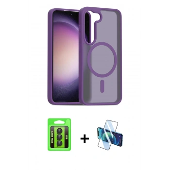MARSİLYAN™- Galaxy S23 Kılıf Siluet Minimal Prime - Siyah 3D Antistatik Seramik Nano Ekran Koruyucu + Raze Metal Kamera Lens - SH
