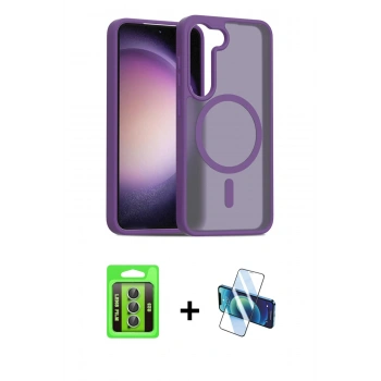 MARSİLYAN™- Galaxy S23 Kılıf Siluet Minimal Prime - Siyah 3D Antistatik Seramik Nano Ekran Koruyucu + Raze Metal Kamera Lens - YL