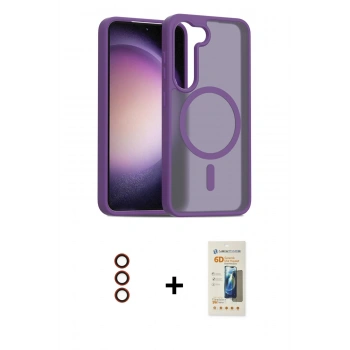 MARSİLYAN™- Galaxy S23 Kılıf Siluet Minimal Prime - Siyah 6D Mat Seramik Hayalet Nano Ekran Koruyucu + Metal Kamera Lens - KI