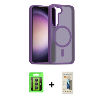 MARSİLYAN™- Galaxy S23 Kılıf Siluet Minimal Prime - Siyah 6D Mat Seramik Hayalet Nano Ekran Koruyucu + Raze Metal Kamera Lens - GI