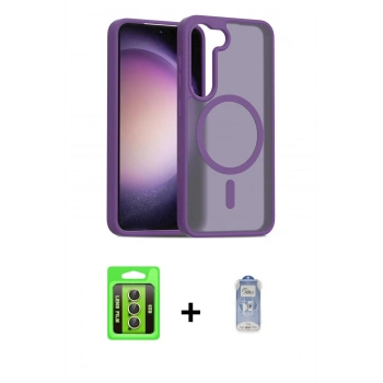 MARSİLYAN™- Galaxy S23 Kılıf Siluet Minimal Prime - Siyah Joko Magic 5D Cam + Raze Metal Kamera Lens - SI
