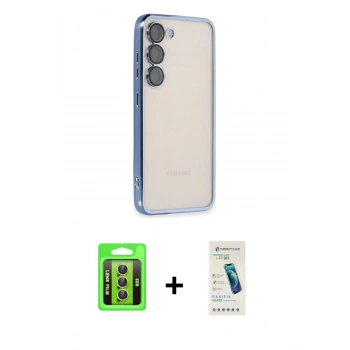 MARSİLYAN™- Galaxy S23 Kılıf Vadi Minimal - Şeffaf Pasifik Cam Ekran Koruyucu + Raze Metal Kamera Lens - SI