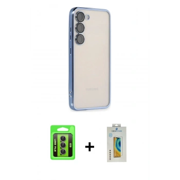 MARSİLYAN™- Galaxy S23 Kılıf Vadi Minimal - Şeffaf Polymer Nano Ekran Koruyucu + Raze Metal Kamera Lens - MR
