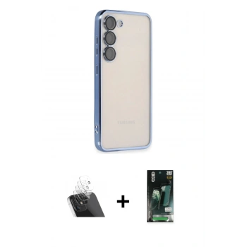 MARSİLYAN™- Galaxy S23 Kılıf Vadi Minimal - Siyah 360 Mat Full Body Arka Koruyucu + Kamera Lens Koruma Cam - SF