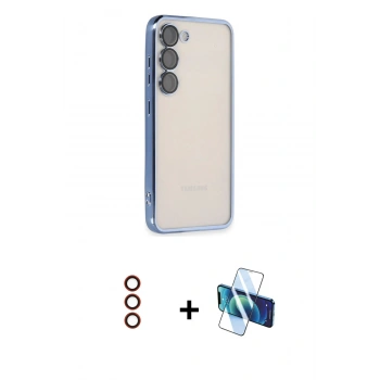 MARSİLYAN™- Galaxy S23 Kılıf Vadi Minimal - Siyah 3D Antistatik Seramik Nano Ekran Koruyucu + Metal Kamera Lens - KI