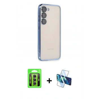 MARSİLYAN™- Galaxy S23 Kılıf Vadi Minimal - Siyah 3D Antistatik Seramik Nano Ekran Koruyucu + Raze Metal Kamera Lens - MR