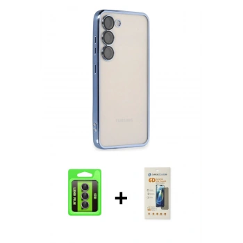 MARSİLYAN™- Galaxy S23 Kılıf Vadi Minimal - Siyah 6D Mat Seramik Hayalet Nano Ekran Koruyucu + Raze Metal Kamera Lens - MR