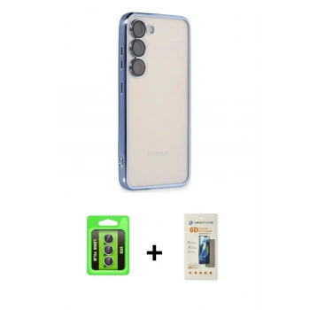 MARSİLYAN™- Galaxy S23 Kılıf Vadi Minimal - Siyah 6D Mat Seramik Hayalet Nano Ekran Koruyucu + Raze Metal Kamera Lens - YL