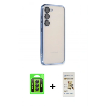 MARSİLYAN™- Galaxy S23 Kılıf Vadi Minimal - Siyah Mat Seramik Nano Ekran Koruyucu + Raze Metal Kamera Lens - SH