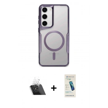 MARSİLYAN™- Galaxy S23 Kılıf Yadigar Klasik Özel Seri - Şeffaf Pasifik Cam Ekran Koruyucu + Kamera Lens Koruma Cam - SF