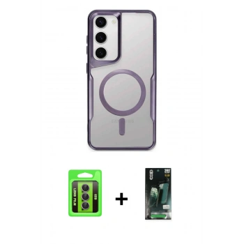 MARSİLYAN™- Galaxy S23 Kılıf Yadigar Klasik Özel Seri - Siyah 360 Mat Full Body Arka Koruyucu + Raze Metal Kamera Lens - MR