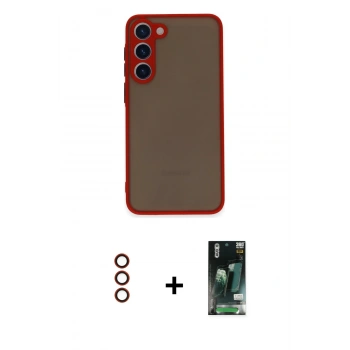 MARSİLYAN™- Galaxy S23 Plus Kılıf Ahenk Çizgi Serisi - Şeffaf 360 Full Body Arka Koruyucu + Metal Kamera Lens - KI