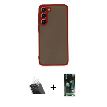 MARSİLYAN™- Galaxy S23 Plus Kılıf Ahenk Çizgi Serisi - Şeffaf 360 Full Body Arka Koruyucu + Kamera Lens Koruma Cam - SF