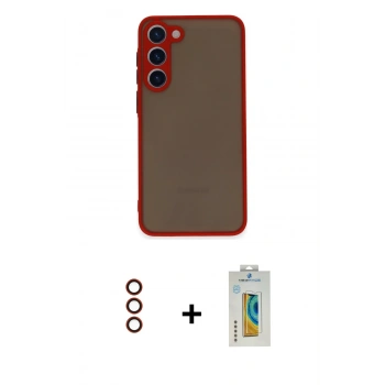 MARSİLYAN™- Galaxy S23 Plus Kılıf Ahenk Çizgi Serisi - Şeffaf Polymer Nano Ekran Koruyucu + Metal Kamera Lens - KI