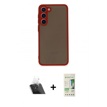 MARSİLYAN™- Galaxy S23 Plus Kılıf Ahenk Çizgi Serisi - Siyah 20D Premium Cam Ekran Koruyucu + Kamera Lens Koruma Cam - SF
