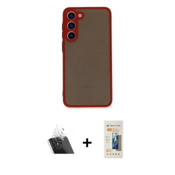 MARSİLYAN™- Galaxy S23 Plus Kılıf Ahenk Çizgi Serisi - Siyah 6D Mat Seramik Hayalet Nano Ekran Koruyucu + Kamera Lens Koruma Cam - SF