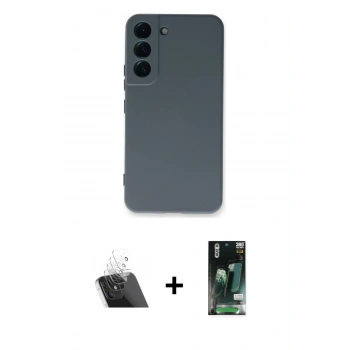 MARSİLYAN™- Galaxy S23 Plus Kılıf Ahenk Serisi - Siyah 360 Mat Full Body Arka Koruyucu + Kamera Lens Koruma Cam - SF