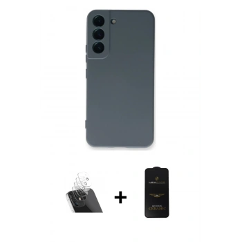 MARSİLYAN™- Galaxy S23 Plus Kılıf Ahenk Serisi - Siyah 6D Antistatik Mat Seramik Hayalet Nano Ekran Koruyucu + Kamera Lens Koruma Cam - SF