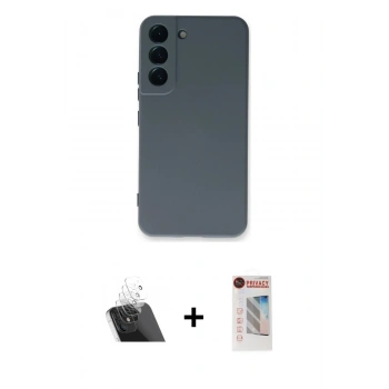 MARSİLYAN™- Galaxy S23 Plus Kılıf Ahenk Serisi - Siyah Hayalet Edge Cam Ekran Koruyucu + Kamera Lens Koruma Cam - SF