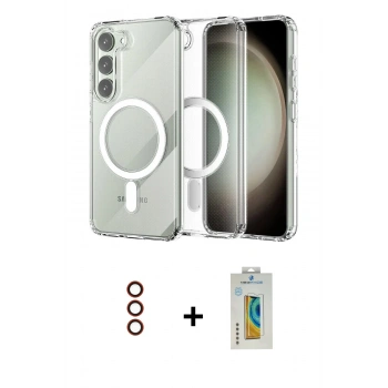 MARSİLYAN™- Galaxy S23 Plus Kılıf Ahenk Yansıma Prime - Şeffaf Polymer Nano Ekran Koruyucu + Metal Kamera Lens - KI