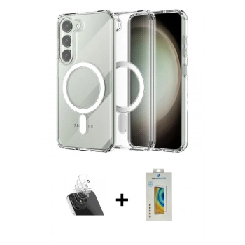 MARSİLYAN™- Galaxy S23 Plus Kılıf Ahenk Yansıma Prime - Şeffaf Polymer Nano Ekran Koruyucu + Kamera Lens Koruma Cam - SF