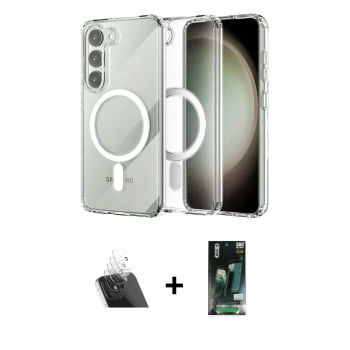 MARSİLYAN™- Galaxy S23 Plus Kılıf Ahenk Yansıma Prime - Siyah 360 Mat Full Body Arka Koruyucu + Kamera Lens Koruma Cam - SF