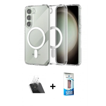 MARSİLYAN™- Galaxy S23 Plus Kılıf Ahenk Yansıma Prime - Siyah 5D Eko Cam Ekran Koruyucu + Kamera Lens Koruma Cam - SF