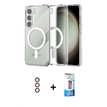 MARSİLYAN™- Galaxy S23 Plus Kılıf Ahenk Yansıma Prime - Siyah 5D Eko Cam Ekran Koruyucu + Metal Kamera Lens - KI