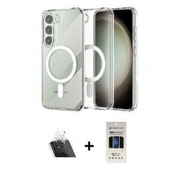 MARSİLYAN™- Galaxy S23 Plus Kılıf Ahenk Yansıma Prime - Siyah 5D Hayalet Cam Ekran Koruyucu + Kamera Lens Koruma Cam - SF