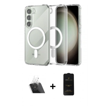 MARSİLYAN™- Galaxy S23 Plus Kılıf Ahenk Yansıma Prime - Siyah 6D Antistatik Mat Seramik Hayalet Nano Ekran Koruyucu + Kamera Lens Koruma Cam - SF