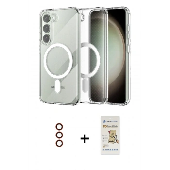 MARSİLYAN™- Galaxy S23 Plus Kılıf Ahenk Yansıma Prime - Siyah Mat Seramik Nano Ekran Koruyucu + Metal Kamera Lens - KI