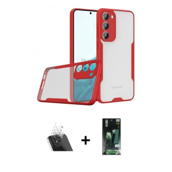 MARSİLYAN™- Galaxy S23 Plus Kılıf Atlas Asil Serisi - Siyah 360 Mat Full Body Arka Koruyucu + Kamera Lens Koruma Cam - SF