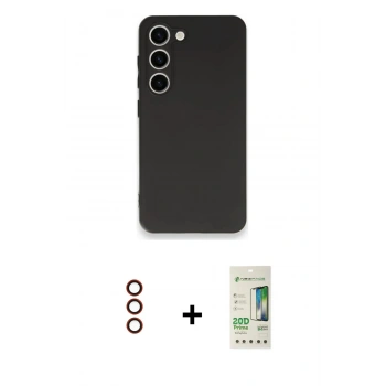 MARSİLYAN™- Galaxy S23 Plus Kılıf Kozmos Yansıma Özel Seri - Siyah 20D Premium Cam Ekran Koruyucu + Metal Kamera Lens - KI