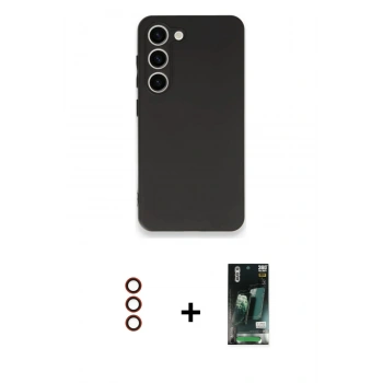 MARSİLYAN™- Galaxy S23 Plus Kılıf Kozmos Yansıma Özel Seri - Siyah 360 Mat Full Body Arka Koruyucu + Metal Kamera Lens - KI
