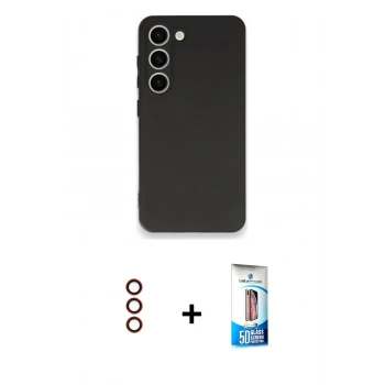 MARSİLYAN™- Galaxy S23 Plus Kılıf Kozmos Yansıma Özel Seri - Siyah 5D Eko Cam Ekran Koruyucu + Metal Kamera Lens - KI