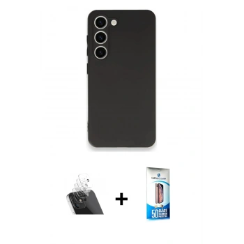 MARSİLYAN™- Galaxy S23 Plus Kılıf Kozmos Yansıma Özel Seri - Siyah 5D Eko Cam Ekran Koruyucu + Kamera Lens Koruma Cam - SF