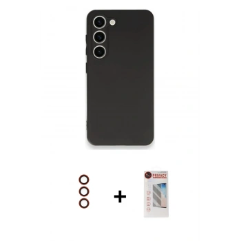 MARSİLYAN™- Galaxy S23 Plus Kılıf Kozmos Yansıma Özel Seri - Siyah Hayalet Edge Cam Ekran Koruyucu + Metal Kamera Lens - KI