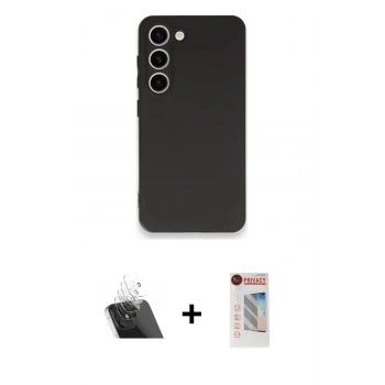 MARSİLYAN™- Galaxy S23 Plus Kılıf Kozmos Yansıma Özel Seri - Siyah Hayalet Edge Cam Ekran Koruyucu + Kamera Lens Koruma Cam - SF