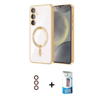 MARSİLYAN™- Galaxy S23 Plus Kılıf Nova Işık Özel Seri - Siyah 5D Eko Cam Ekran Koruyucu + Metal Kamera Lens - KI