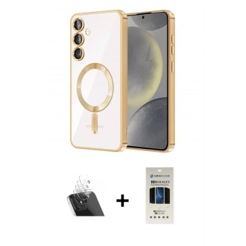 MARSİLYAN™- Galaxy S23 Plus Kılıf Nova Işık Özel Seri - Siyah 5D Hayalet Cam Ekran Koruyucu + Kamera Lens Koruma Cam - SF