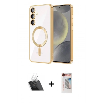 MARSİLYAN™- Galaxy S23 Plus Kılıf Nova Işık Özel Seri - Siyah Hayalet Edge Cam Ekran Koruyucu + Kamera Lens Koruma Cam - SF