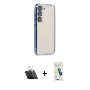 MARSİLYAN™- Galaxy S23 Plus Kılıf Vadi Minimal - Şeffaf Pasifik Cam Ekran Koruyucu + Kamera Lens Koruma Cam - SF