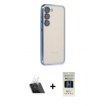 MARSİLYAN™- Galaxy S23 Plus Kılıf Vadi Minimal - Siyah 5D Hayalet Cam Ekran Koruyucu + Kamera Lens Koruma Cam - SF