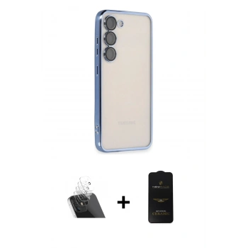 MARSİLYAN™- Galaxy S23 Plus Kılıf Vadi Minimal - Siyah 6D Antistatik Mat Seramik Hayalet Nano Ekran Koruyucu + Kamera Lens Koruma Cam - SF
