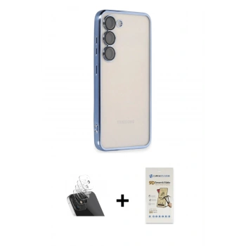 MARSİLYAN™- Galaxy S23 Plus Kılıf Vadi Minimal - Siyah Mat Seramik Nano Ekran Koruyucu + Kamera Lens Koruma Cam - SF